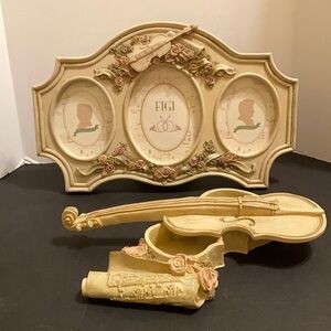 VTG FIGI Graphic roses&musical instruments&sheet music frame &cello trinket box